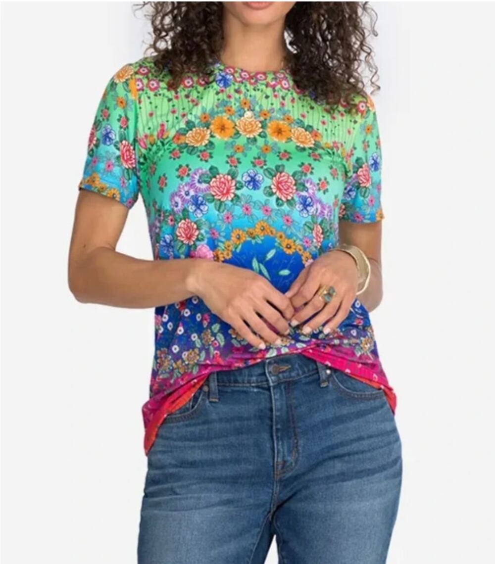 Johnny Was Field of Dreams Multicolor Floral Short Sleeve Top size XL